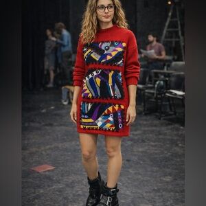 Handmade Designer Art  Red Sweater‎ Oversized Vintage Merino Wool Michael Simon